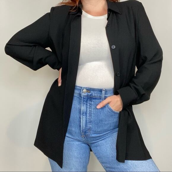 Vintage 90s Josephine Chaus Black Oversized 10 Longline Button Down Blouse - Picture 2 of 11